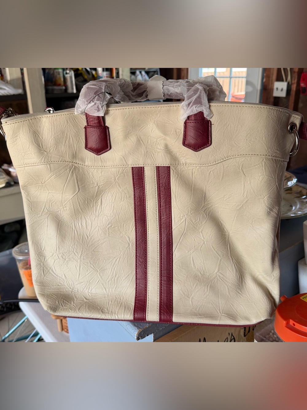 Cream & Burgundy Women’s Tote Bag